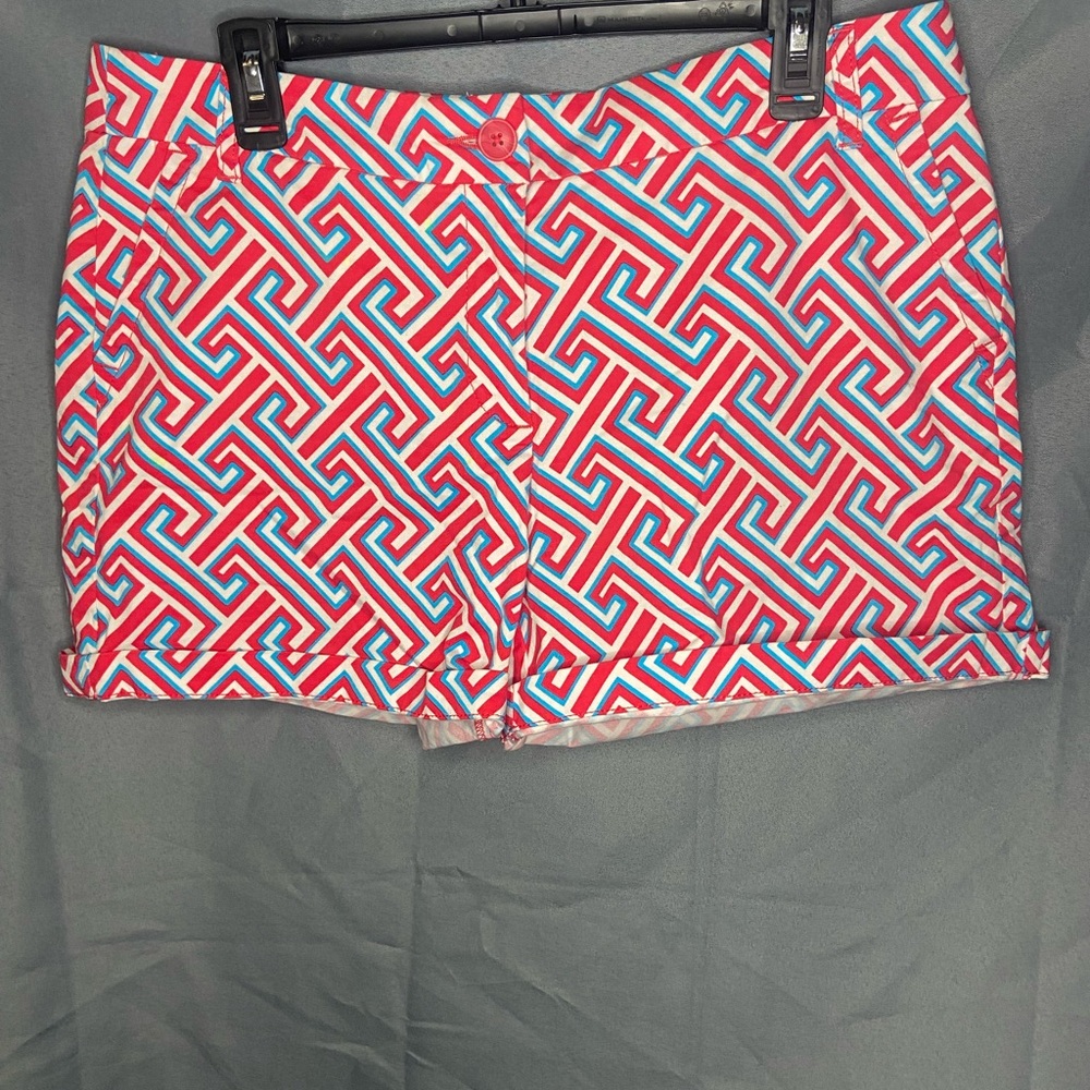 crown & ivy Vibrant Red and Blue Patterned Shorts